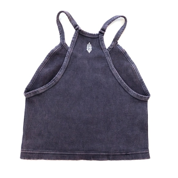 Free People Happiness Runs Washed Black Ribbed Crop Top M/L - Picture 2 of 11